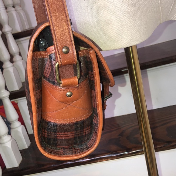 RALPH LAUREN Brown Red Tartan Plaid Crossbody Messenger Saddle Shoulder Bag - Picture 7 of 17